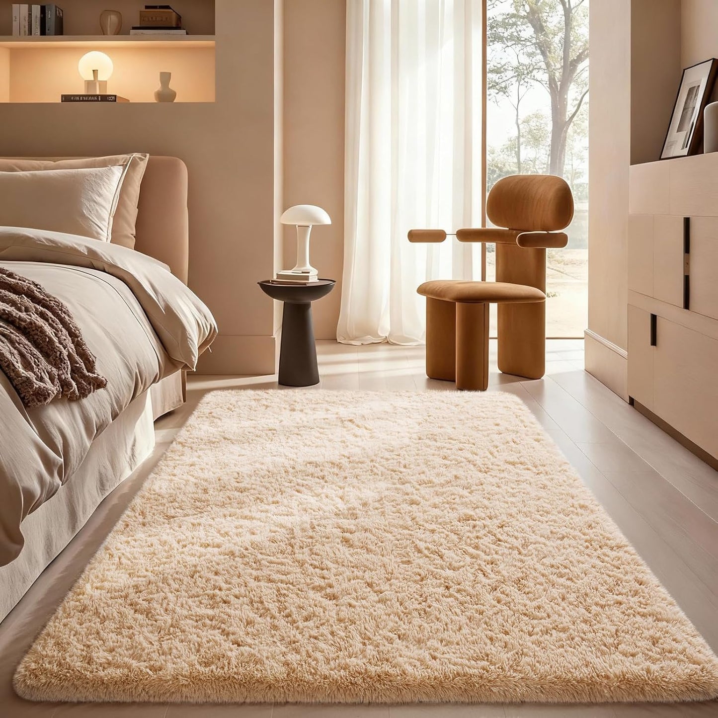 Ophanie Beige Area Rug - Plush Soft Shaggy Carpet for Bedroom & Living Room | 4x6 Indoor Decor