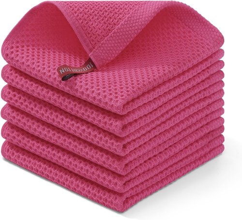 Homaxy Kitchen Dish Cloths - 100% Cotton Waffle Weave, Ultra Soft & Absorbent, 12x12 Inches | 6-Pack Hot Pink