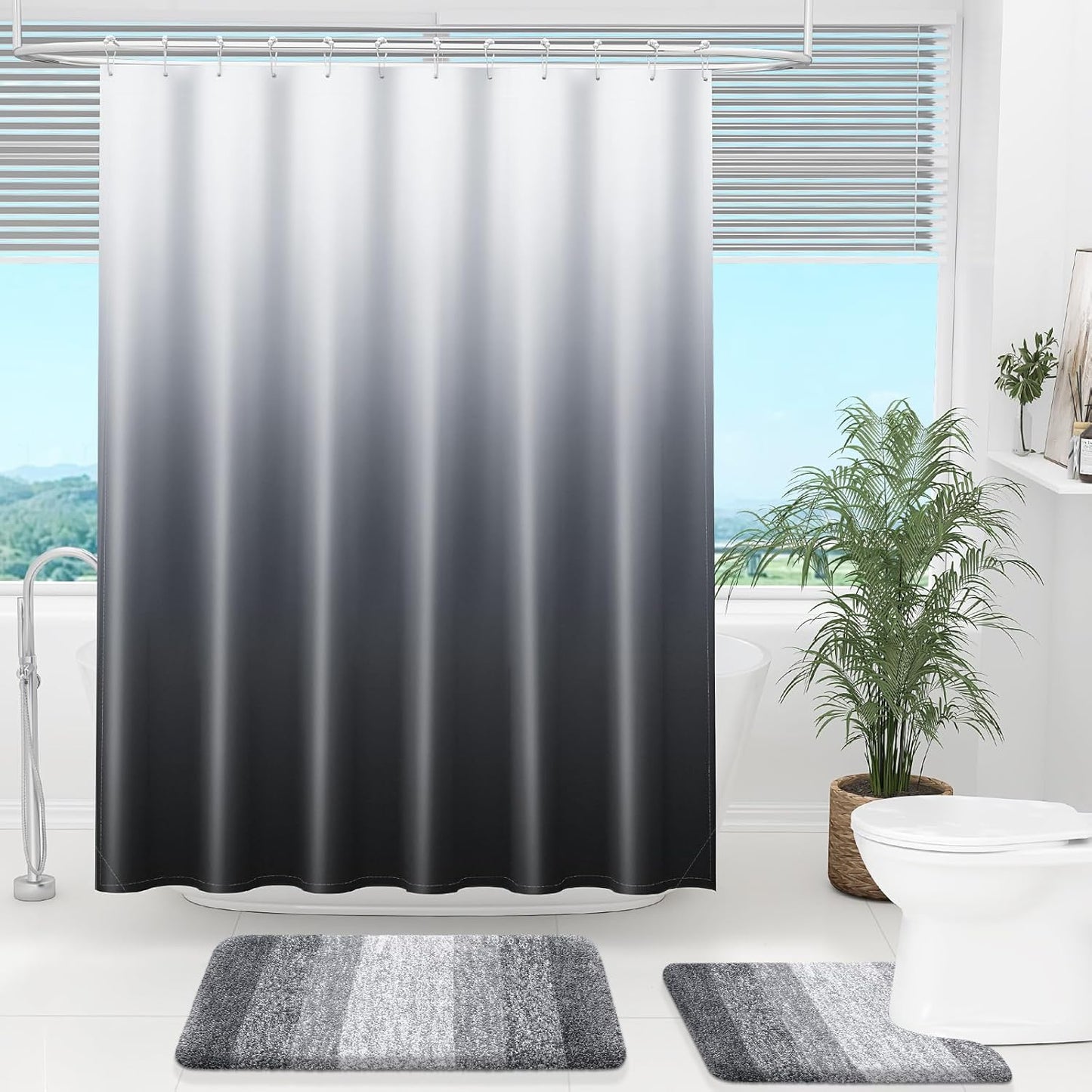 OLANLY Luxury Ombre Shower Curtain Set - Waterproof & Washable Black and Grey | 72x72 Inches