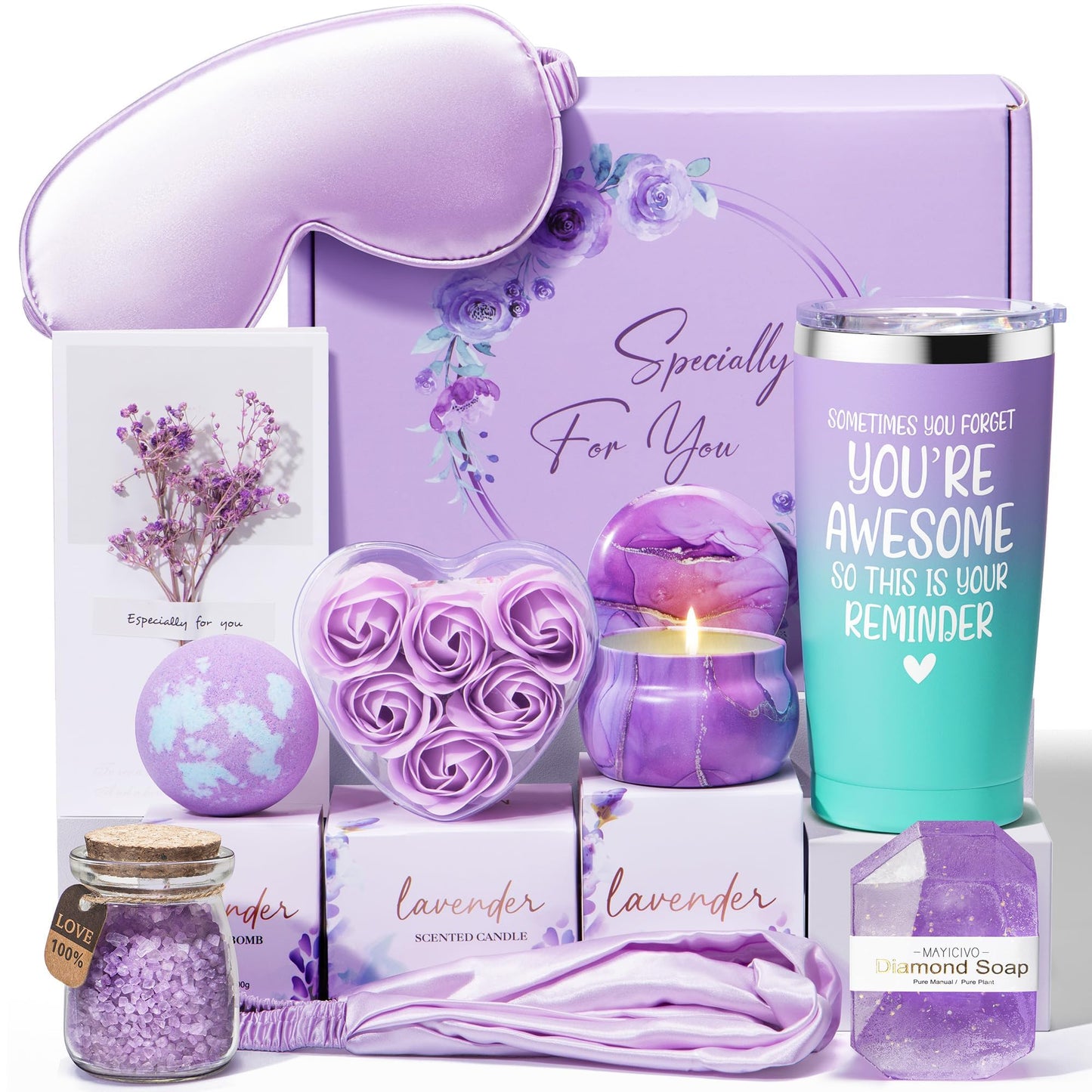 Birthday Gifts for Women Friendship, Lavender Relaxing Spa Gifts Basket for Women, Self Care Thank You Gift Bath Set Mothers Day Gifts for Mom Her Friends Wife Sister Coworker Nurse Teacher