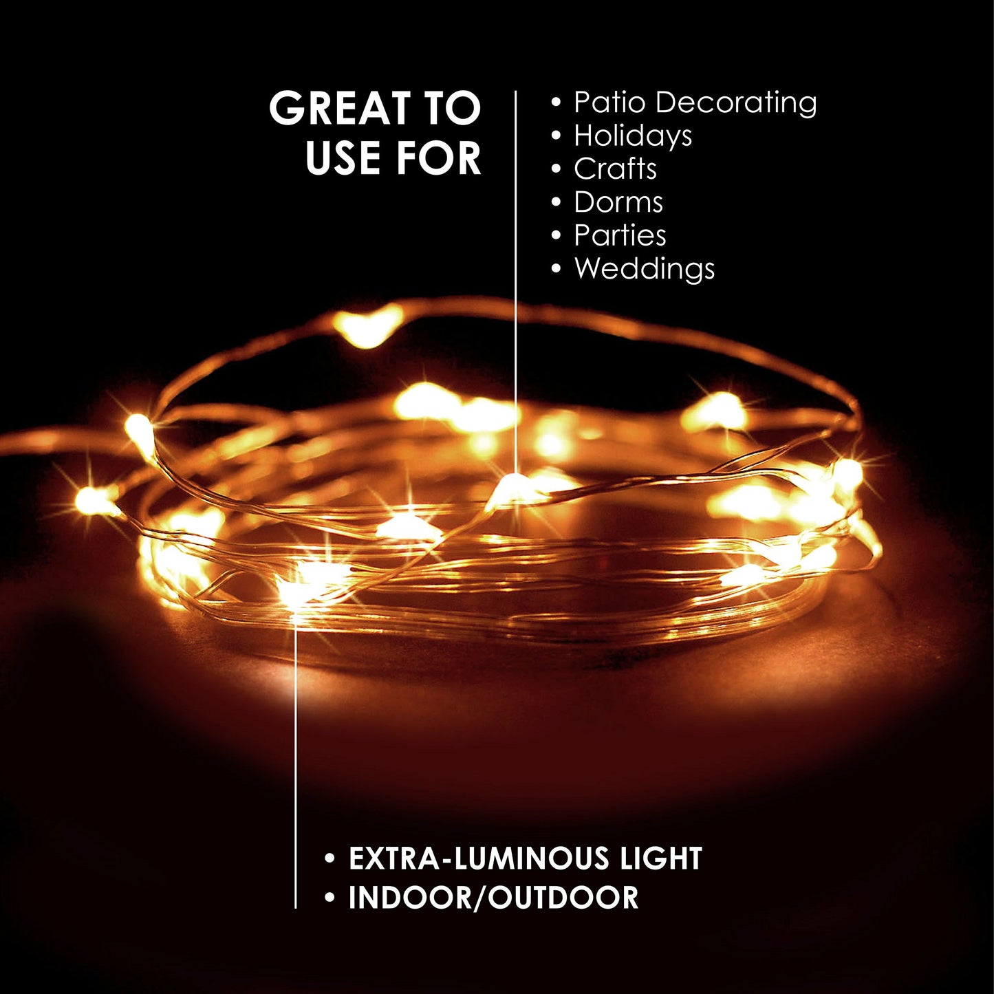 RTGS 2-Pack 20 LED Copper Wire Twinkle Fairy Lights, Battery Powered, Waterproof — Christmas, Holidays, Wedding, Party — Bedroom, Living Room — 6.5 Ft, Warm White, Indoor & Outdoor