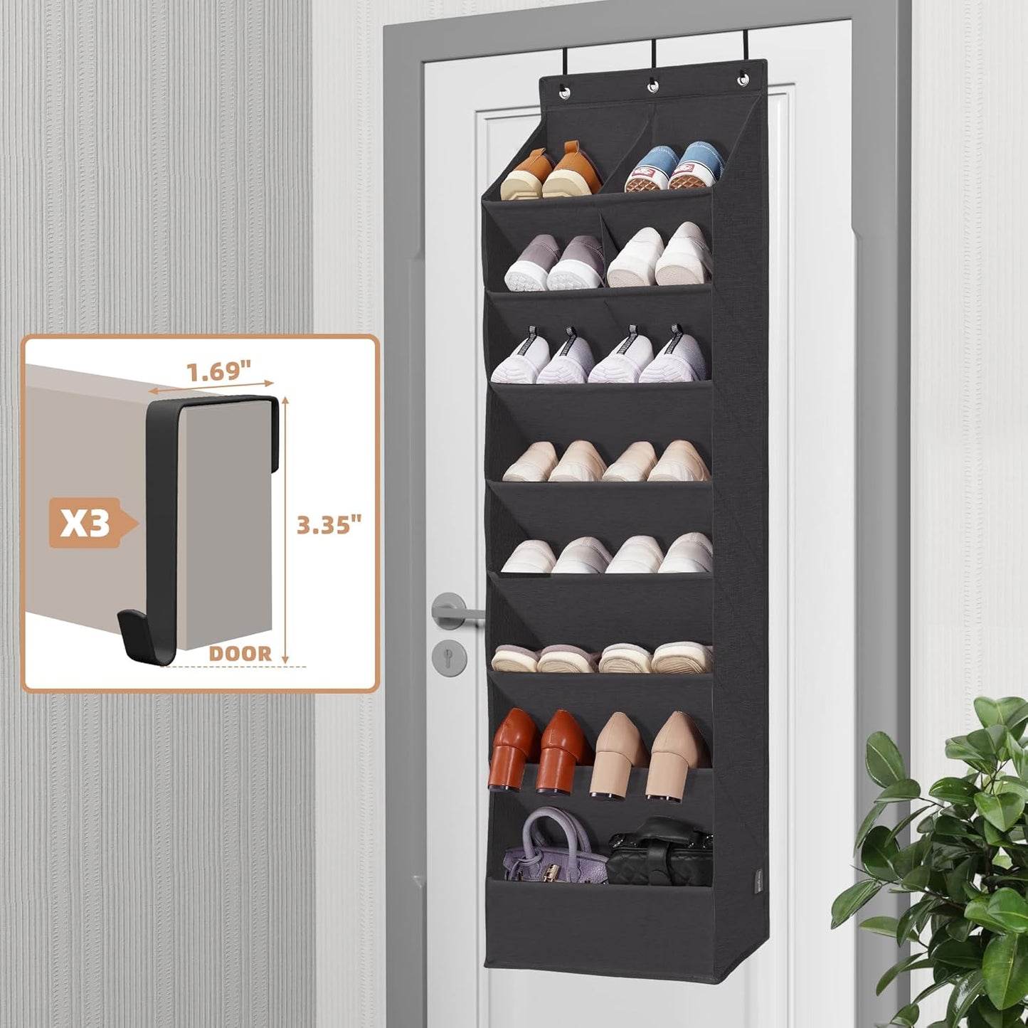Storage Maniac Over The Door Shoe Organizer - Heavy-Duty Hanging Rack with Large Deep Pockets | Black, 1 Pack