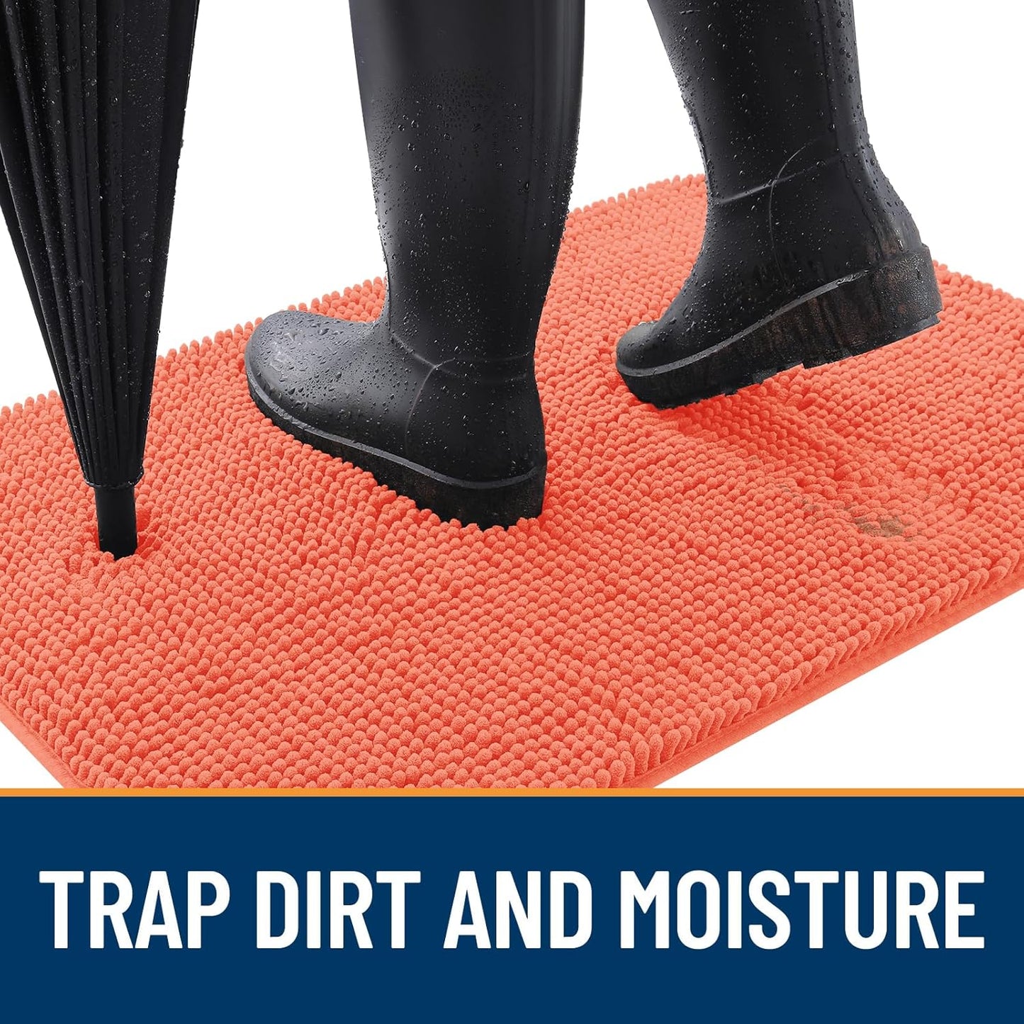 OLANLY Dog Door Mat - Absorbent Non-Slip Washable Chenille Mat for Muddy Paws | 40x24 Coral