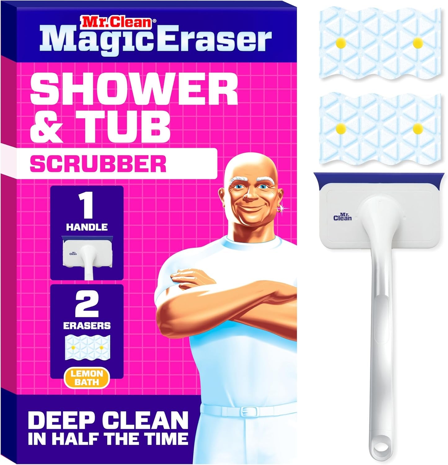 Mr. Clean Magic Eraser - All-in-One Bathroom Cleaner Kit with Lemon Scent | 1 Scrubber & 2 Foaming Erasers