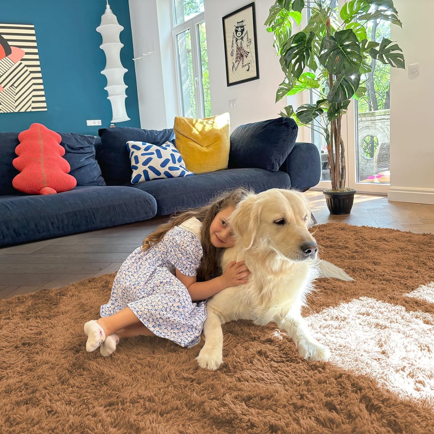 OLANLY Machine Washable 2x4 Runner Rug - Soft Fluffy Shaggy Carpet for Bedroom & Hallway | Khaki