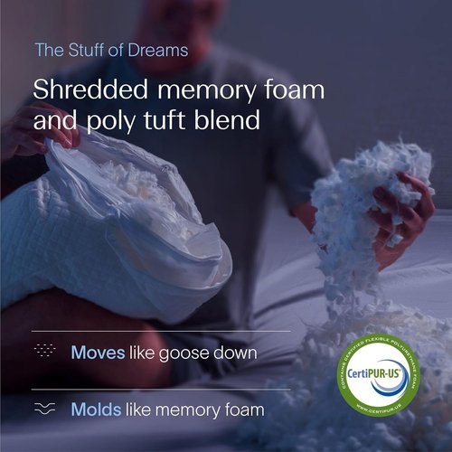 DreamyBlue Signature Pillow - Adjustable Loft Shredded Memory Foam | Washable Bamboo Rayon Cover - Queen Size