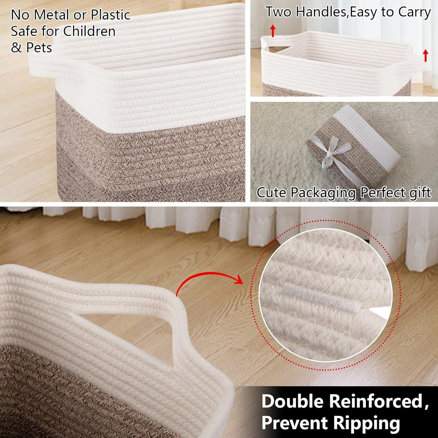 OIAHOMY Woven Storage Basket Set - Cotton Rope Baskets for Toys & Towels | Pack of 3, Gradient Yellow