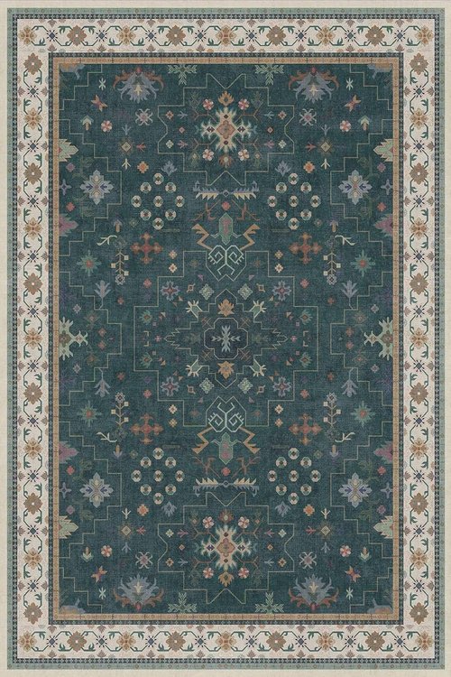 Hazo Haus Dark Green 4x6 Living Room Rug - Modern Vintage Boho Floral Design | Washable Non-Slip Area Rug for Home & Office