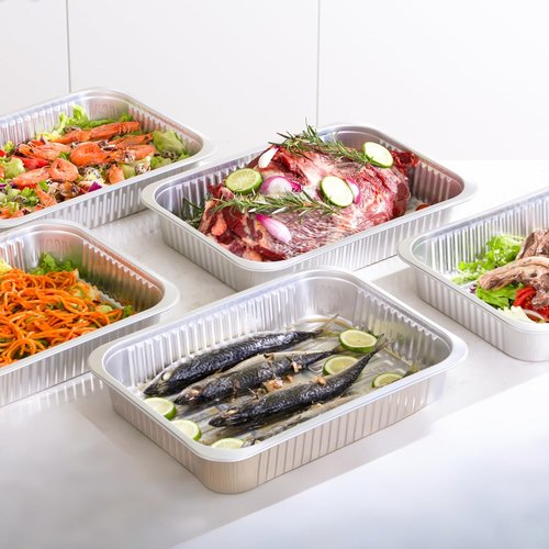 Extra Heavy Duty Aluminum Foil Pans by [Brand Name] - 14.57"×10.63" Disposable Baking Pans for Cooking & Roasting (5 Pack, Silver)