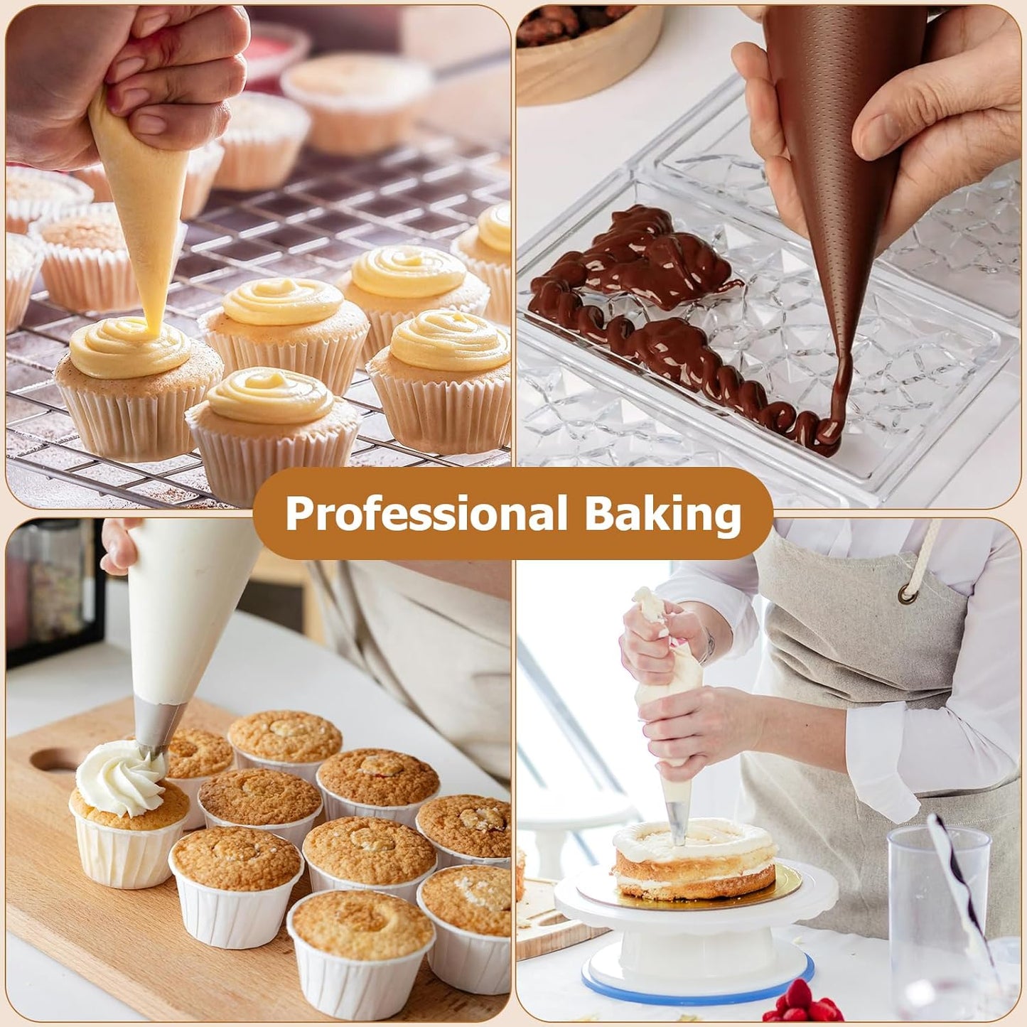 Tamodan 14 Inch Tipless Piping Bags - 100PCS Disposable Non-Slip Icing & Frosting Bags for Cakes, Cupcakes, Cookies