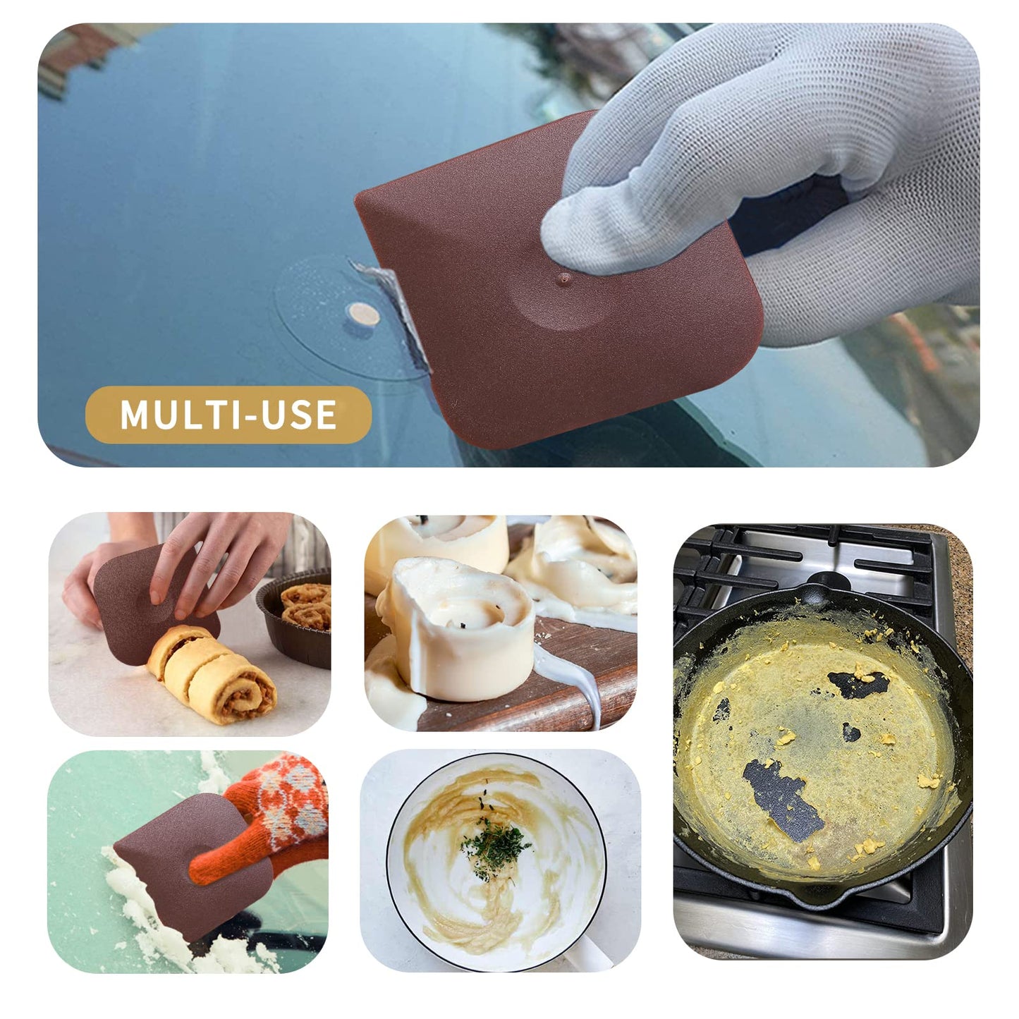 Plastic Pan Pot Dish Scraper Tool Set, Kitchen Nylon Food Scraper, Cast Iron Skillet Cleaner Pan Pot Scrubber, Kitchen Plastic Scrapper Non-Scratch (Brown)