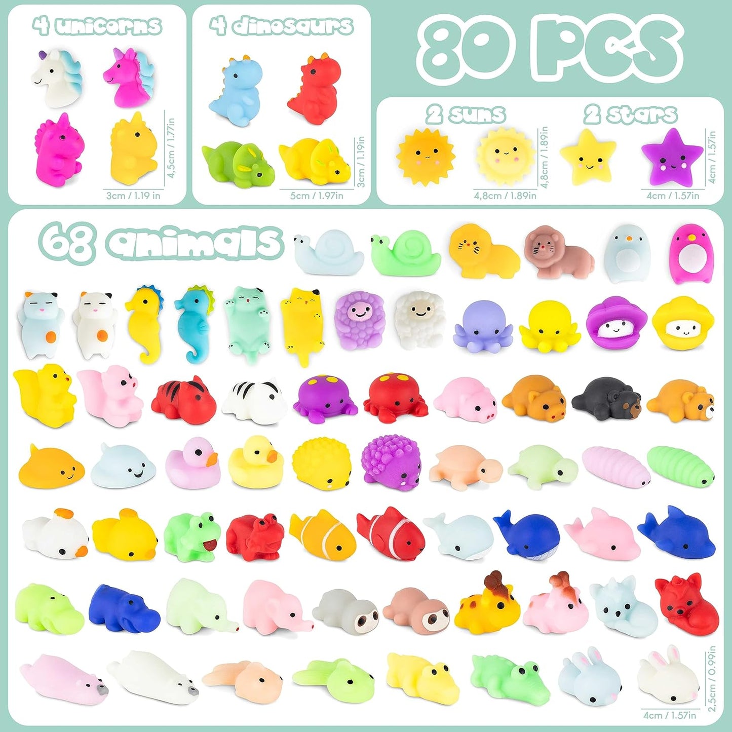 Bonnyco Mochi Squishy Toys - Bulk Pack of 80 for Kids' Party Favors | Ideal Goodie Bag Stuffers