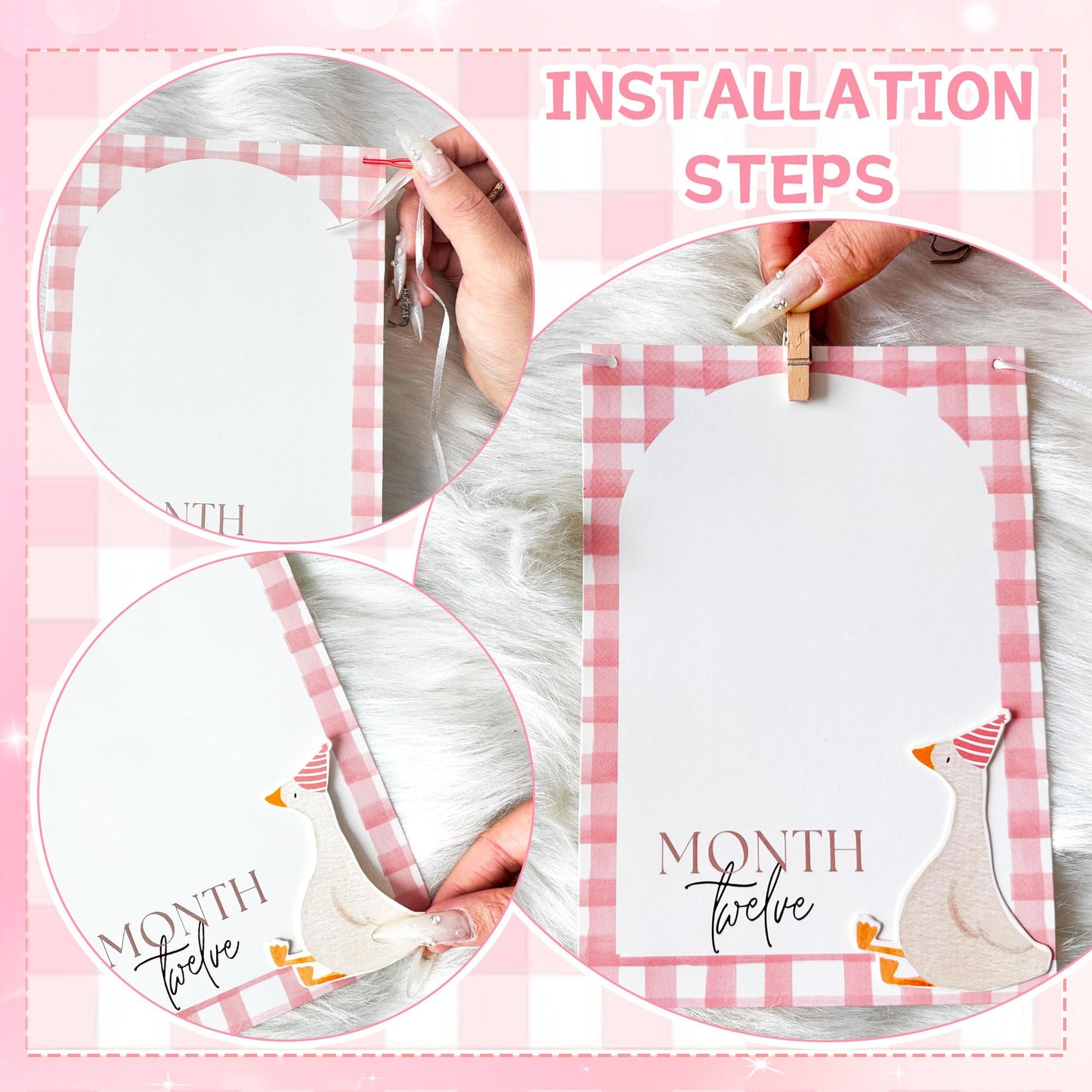 Pink One Silly Goose Photo Banner Silly Goose 1st Birthday Decor Girl for Newborn to 12 Months Picture Banner Goose First Birthday Party Supplies Monthly Milestones Frame