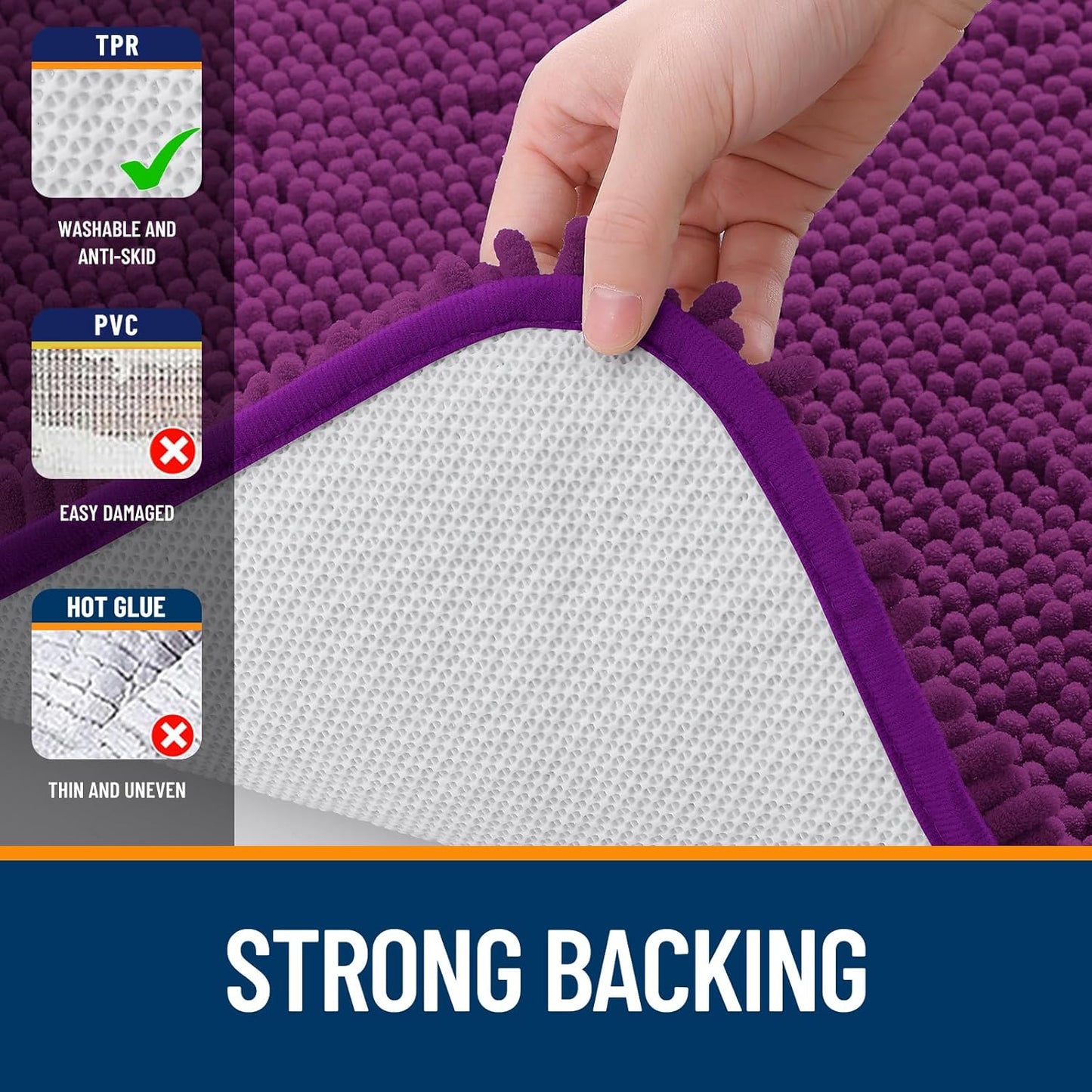 OLANLY U-Shaped Toilet Rug - Extra Soft, Absorbent Chenille Bath Mat | 24x20, Quick-Dry, Non-Slip, Purple