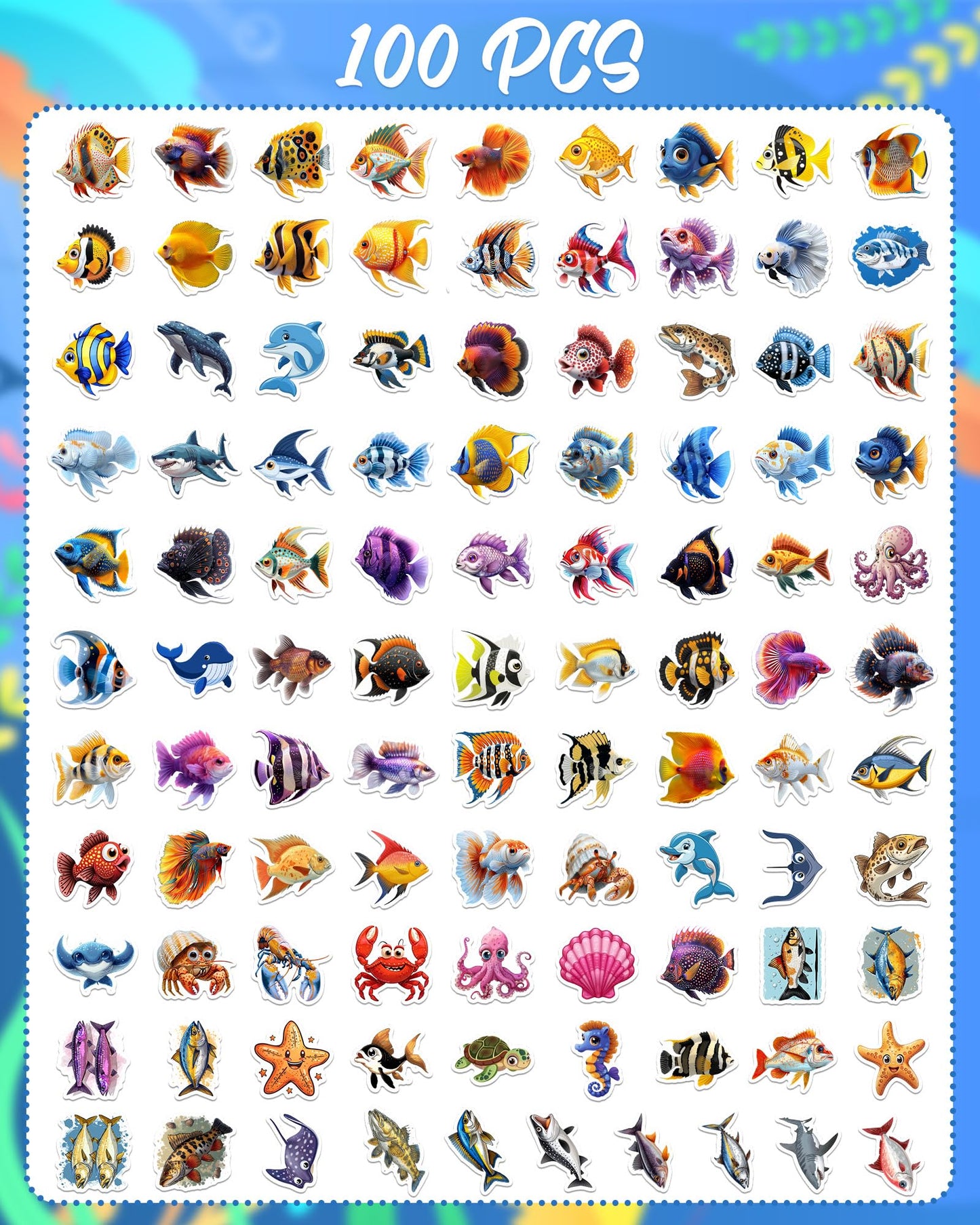 Ocean Aniaml Stickers for Kids,100 Pcs Under The Sea Animal Stickers for Decorations, Waterproof Sea Creature Fish Sticker Ideal for Water Bottles Party Favors Supplies Crafts Decor