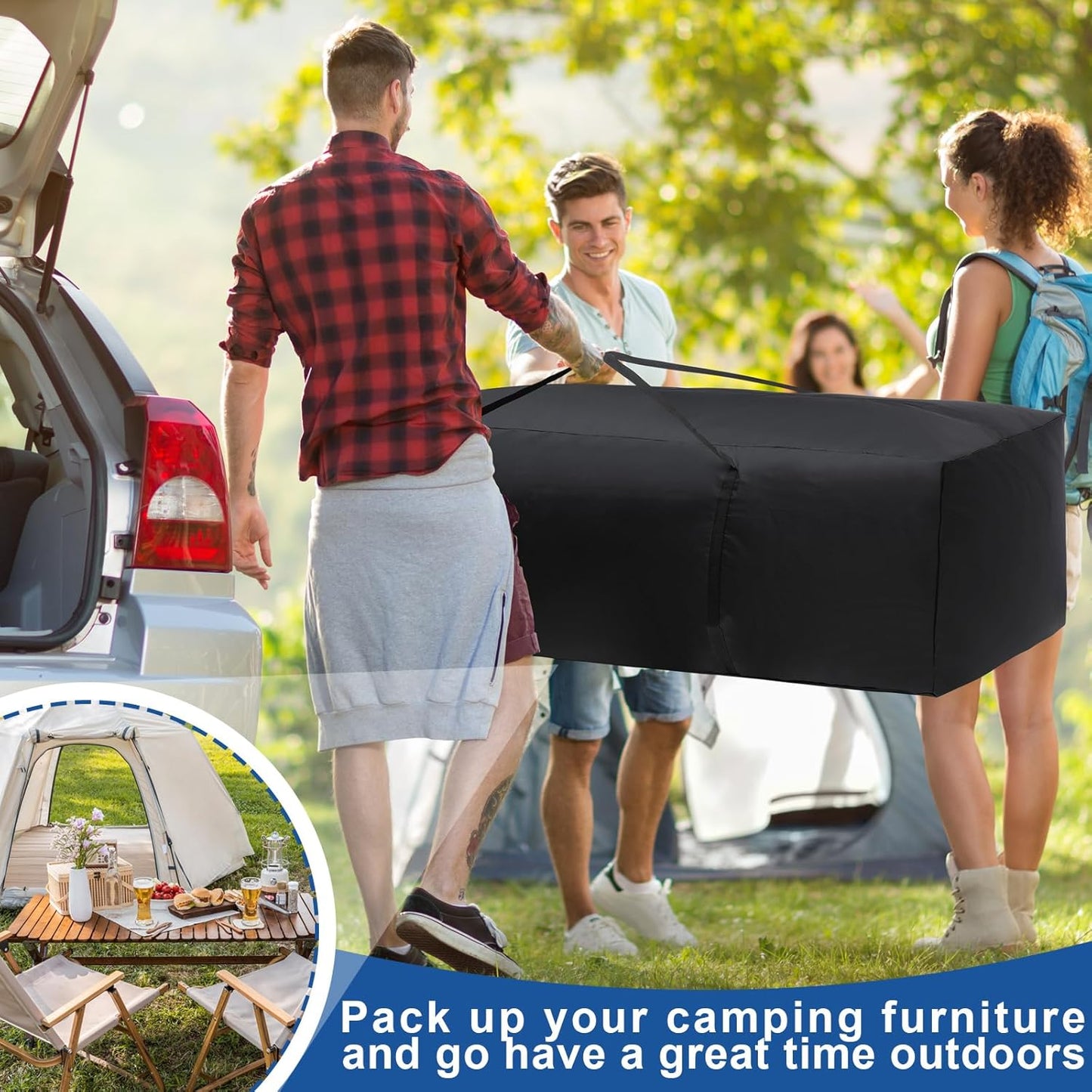 Silkfly Waterproof Outdoor Cushion Storage Bags - Extra Large 68 Inch with Handles | Durable 420D Oxford Fabric - Black