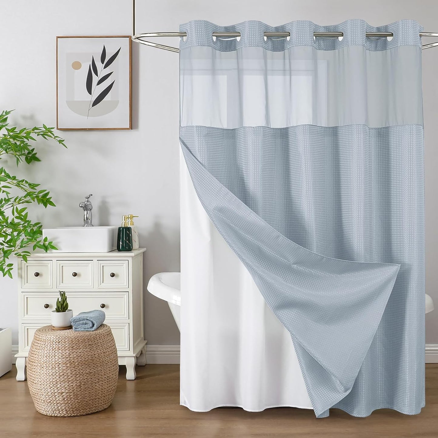 Skiennix Colorful Star Shower Curtain - Heavy Duty Waterproof Fabric with Snap-In Liner | 72 x 75 Inch, Fog Blue