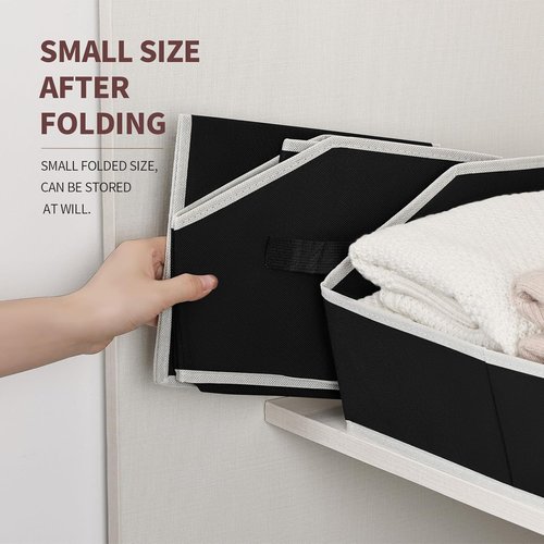 Homsorout Storage Baskets - Decorative Trapezoid Cube Organizers with Handles, Black | 4 Pack for Home & Office