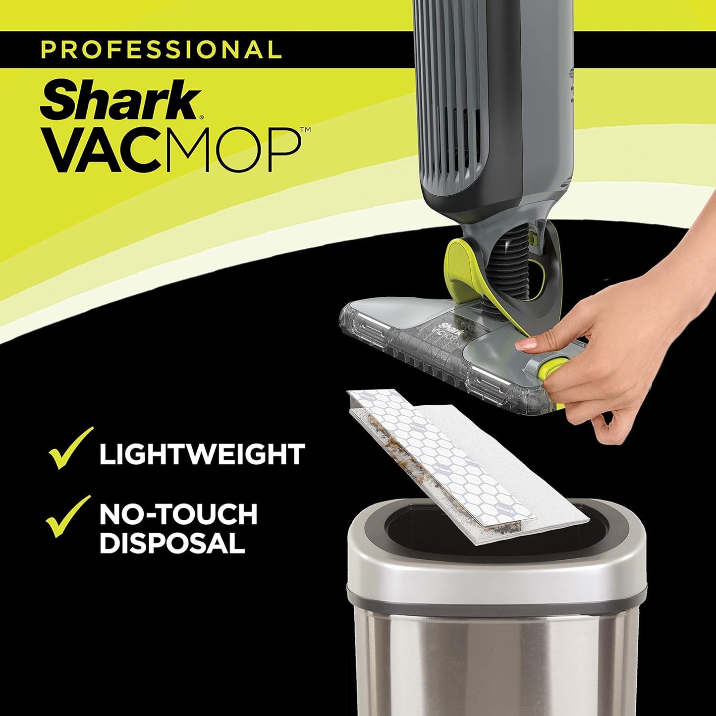 Shark VM252P10 VACMOP Pro Cordless Hard Floor Vacuum Mop - LED Headlights, 12 Pads & 12 oz Solution | Charcoal Gray