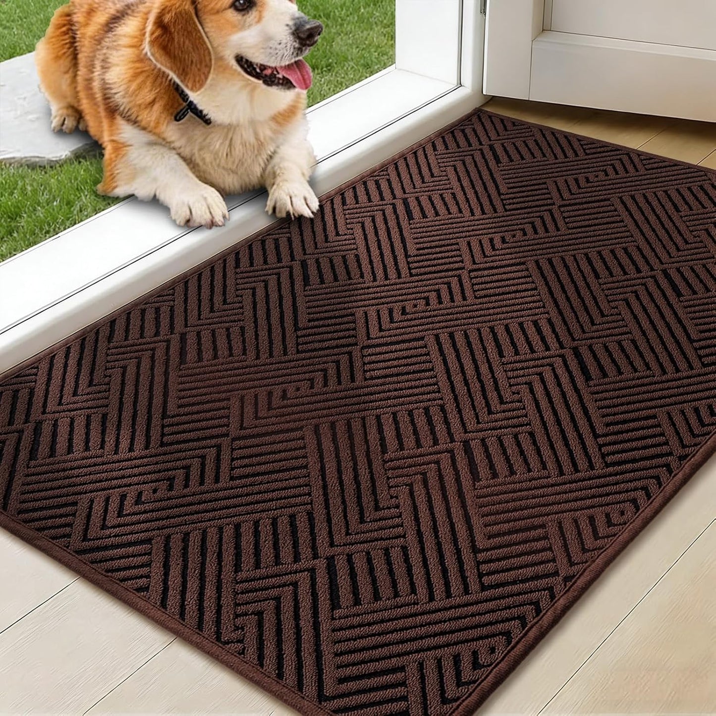 YIHOUSE Dirt Trapper Door Mat - Non-Slip, Washable, Dirt Resistant | 20" x 32", Brown Entryway Mat