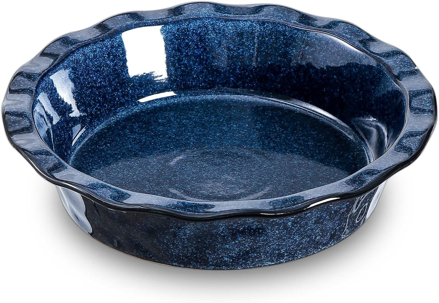 Vicrays Ceramic Pie Pan - 9-Inch Round Fluted Deep Dish for Baking Tart, Pizza, Quiche | Starry Blue Reactive Glaze