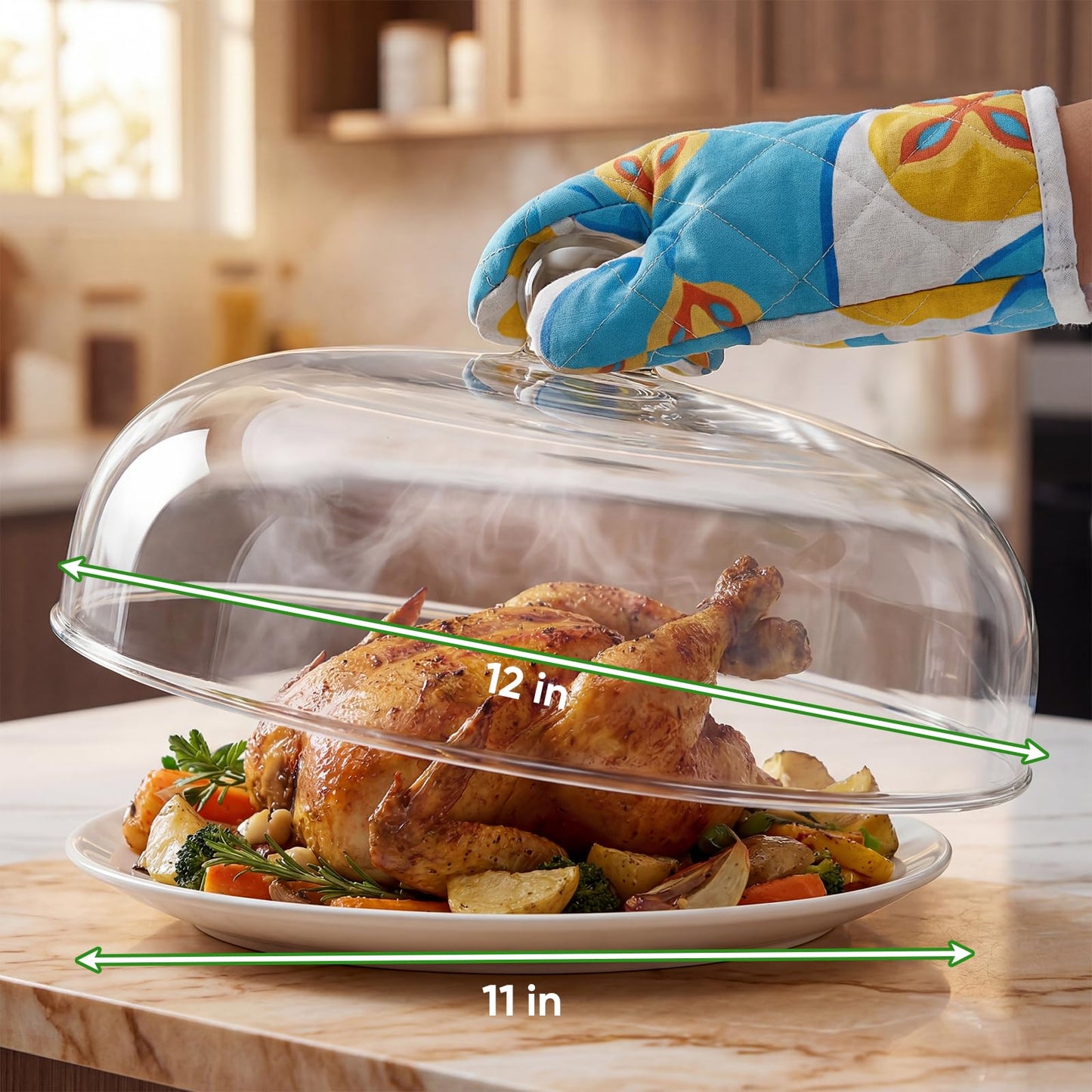 12" Borosilicate Glass Microwave Splatter Cover, Large Clear Food Cover with Handle, 12-Inch Plate Lid, BPA-Free, Heat-Resistant & Dishwasher-Safe Microwave Splatter Guard for Reheating