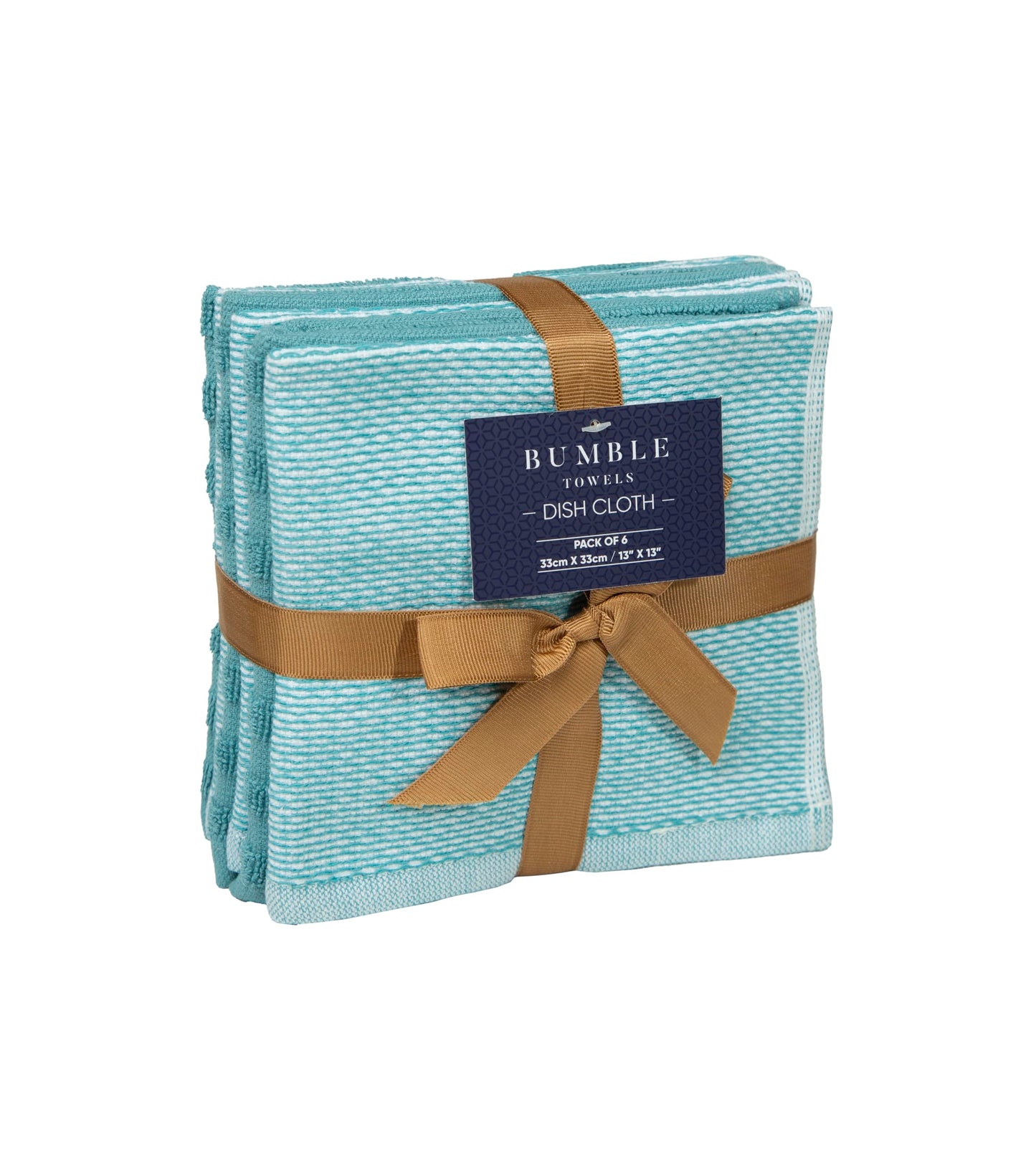 Bumble Premium Dish Cloths 13"x13" (6 Pack) | 100% Natural Ring Spun Cotton | 400 GSM | Highly Absorbent & Soft |Yarn Dyed & Solid Dyed Terry Dish Cloth Set - Aqua