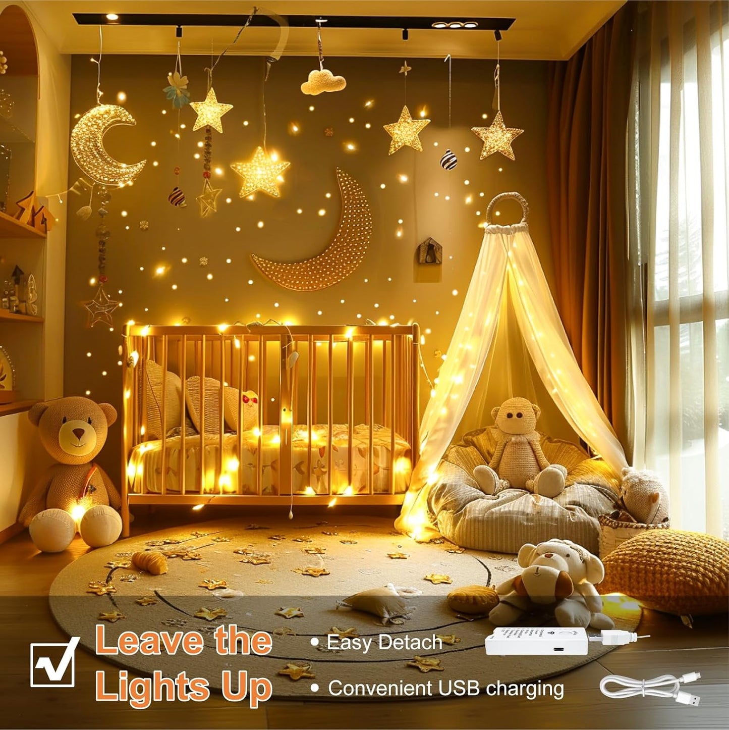 Skiennix 4 Pack Rechargeable Fairy Lights - 16FT 50 LED Indoor String Lights | 8 Modes, Warm White