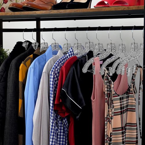 HARDW Clothes Hangers - Heavy Duty Plastic Set of 12 with Clips for Closet Organization | Clear Design
