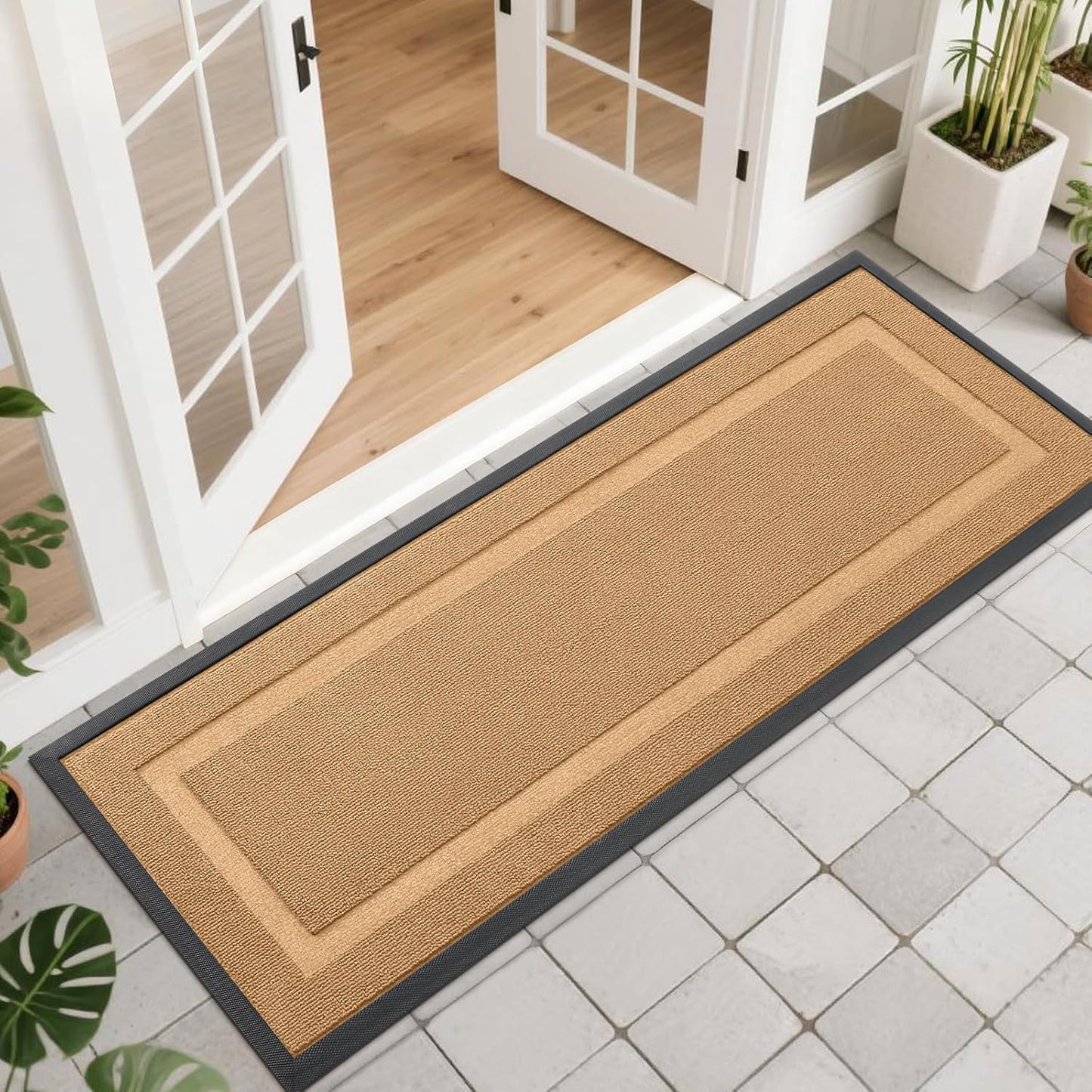 OLANLY Waterproof Front Door Mat - All-Season Indoor/Outdoor Doormat | Sturdy Natural Rubber, 47x17, Butter Yellow