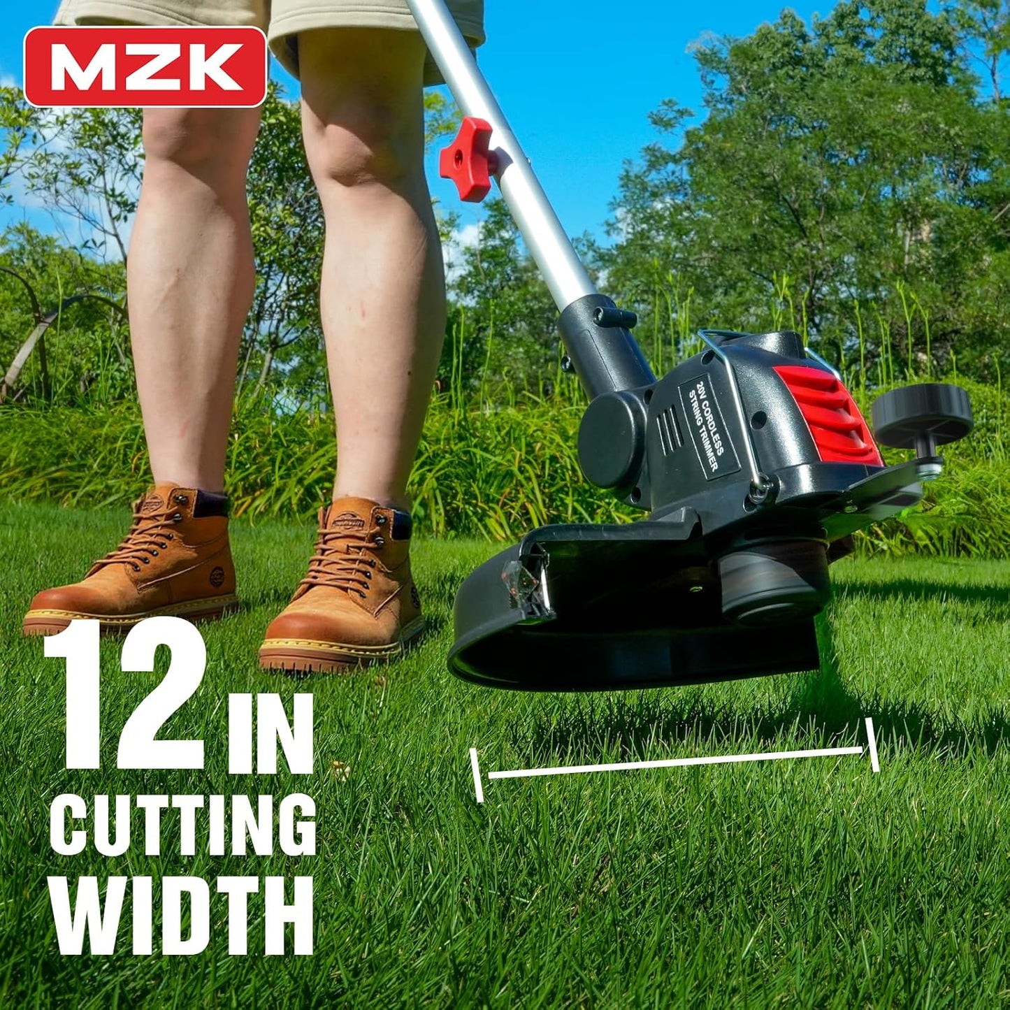 MZK 20V Cordless String Trimmer - 12'' Grass Edger with 8 Replacement Spools & Batteries Included