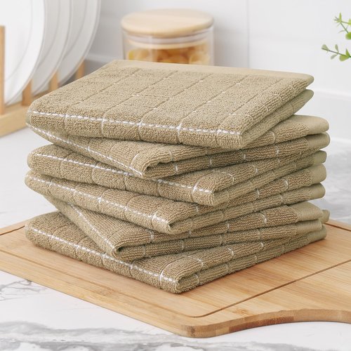 Homaxy 100% Cotton Terry Kitchen Dish Cloths, Ultra Soft and Absorbent Dish Towels for Kitchen, Perfect for Drying and Washing Dishes, 12 Pack, 12 x 12 Inches, Tan