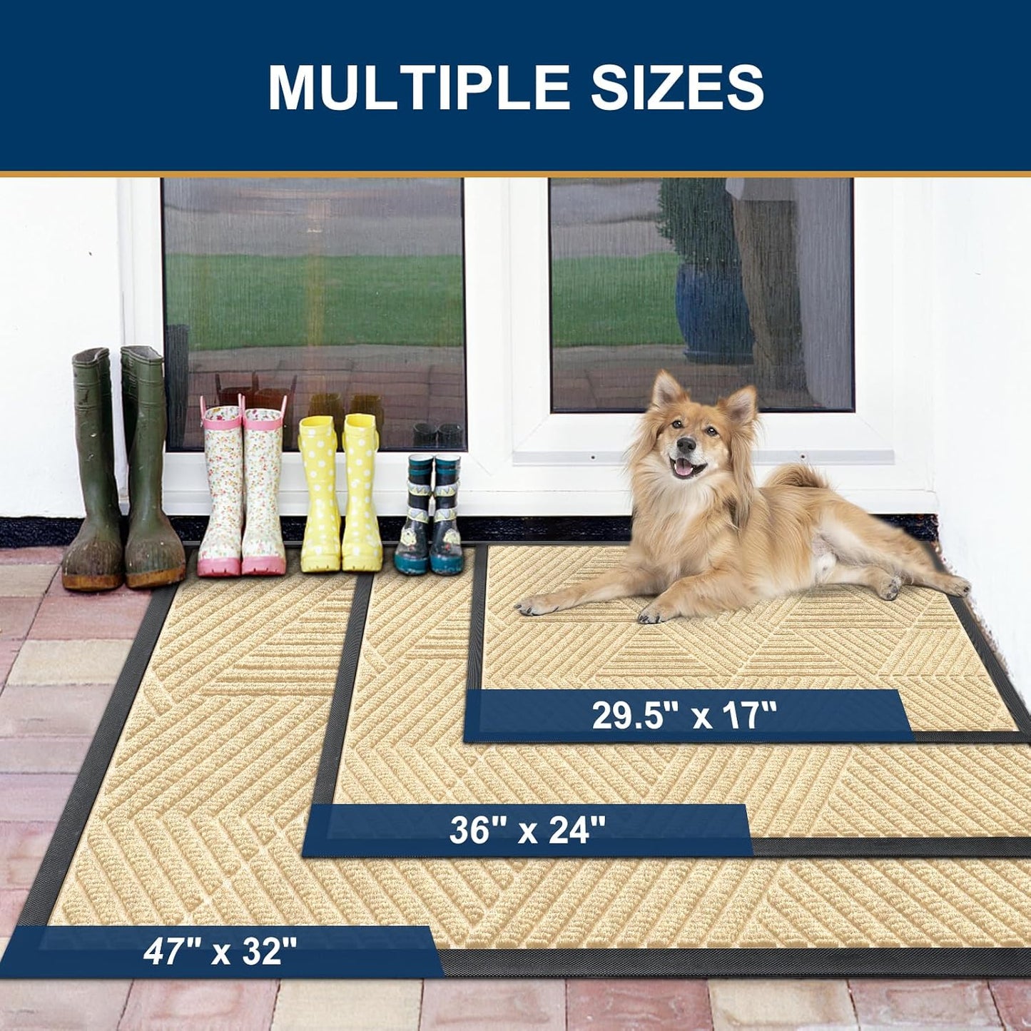Smiry Heavy-Duty Natural Rubber Front Door Mat - Irregular Triangle Design | Easy Clean, 29.5x17 Inches, Beige