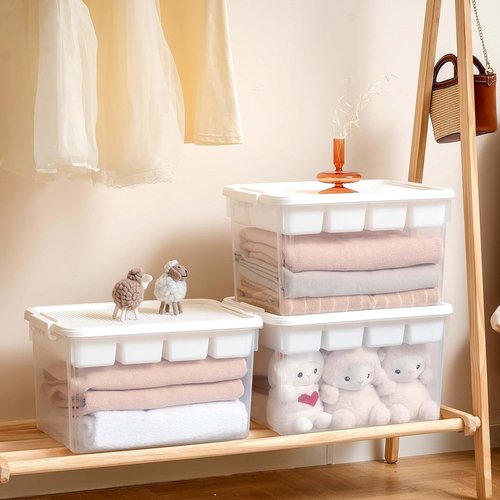 Citylife 32 QT Stackable Storage Bins - Tool Box Organizer with Lid & Removable Tray for Beads, Sewing