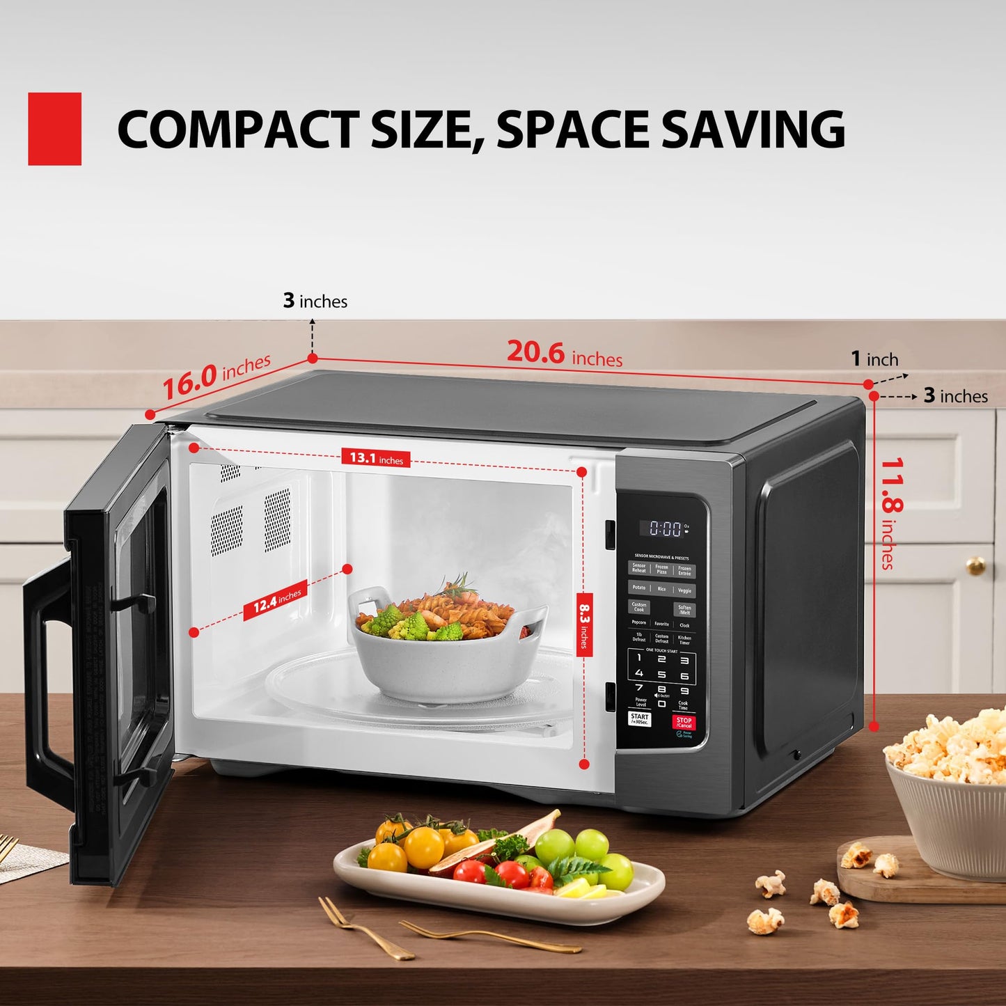 TOSHIBA EM131A5C-BS Countertop Microwave Ovens 1.2 Cu Ft, 12.4" Removable Turntable Smart Humidity Sensor 12 Auto Menus Mute Function ECO Mode Easy Clean Interior Black Color 1000W