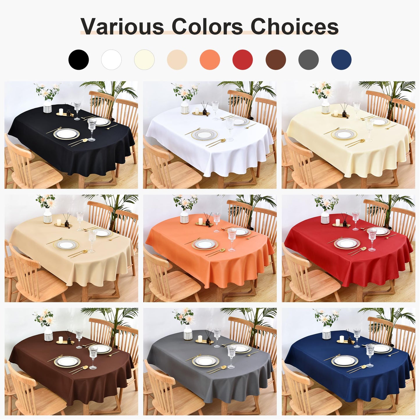 Wolkemer Oval Tablecloth 60 x 102 Inch Washable Fabric Table Cloth Solid Ivory Table Cover for Dining Wedding Party Banquet Tabletop Decoration