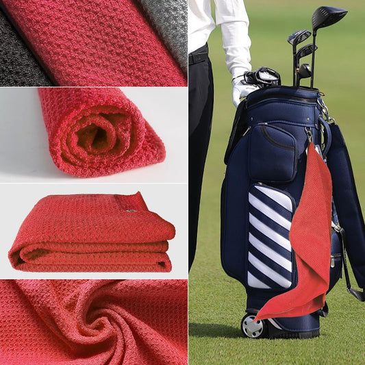 Solvora 3 Pack Golf Towels - 16"x24" Tri-Fold Waffle Microfiber Golf Towel for Golf Bag/Golf Cart, Heavy-Duty Carabiner & Ultra Absorbent Fabric to Wipe Sand, Mud & Sweat (Black/Grey/Red)