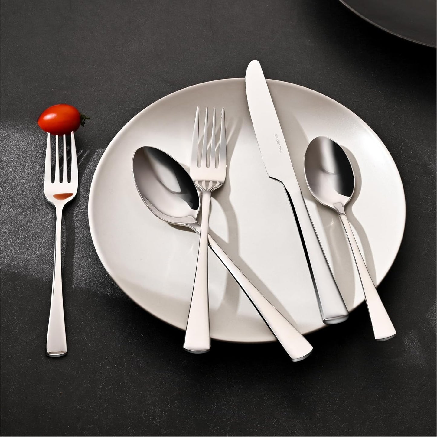 KINGSTONE 40-Piece Silverware Set for 8 | Forged 18/10 Stainless Steel, Mirror Finish, Dishwasher Safe