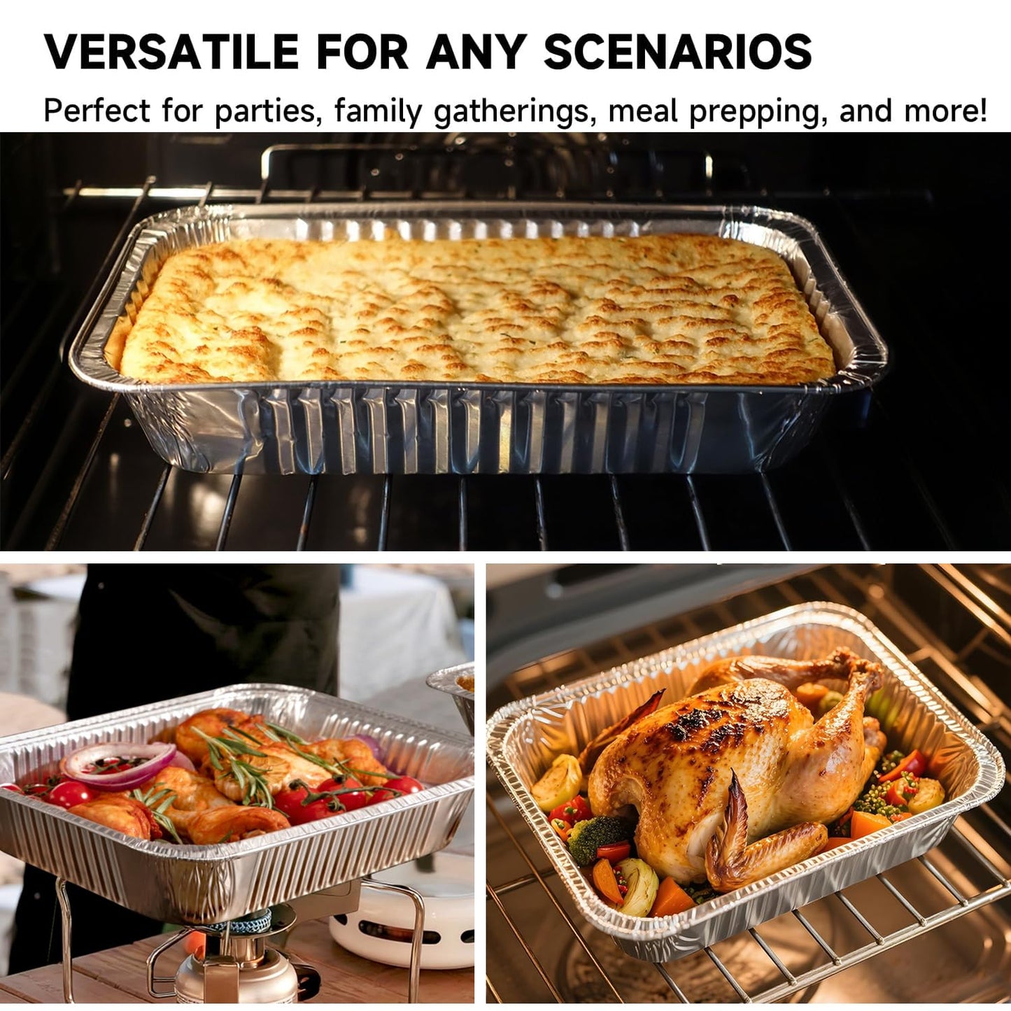 Thickened 9"x13"Aluminum Foil Pans (10 Pack) - Disposable Steam Table Pans for Baking, Cooking, Roasting Food Prep - Deep 2.5" Full Size Hotel Pan, Freezer Oven Safe, Durable to-Go Containers