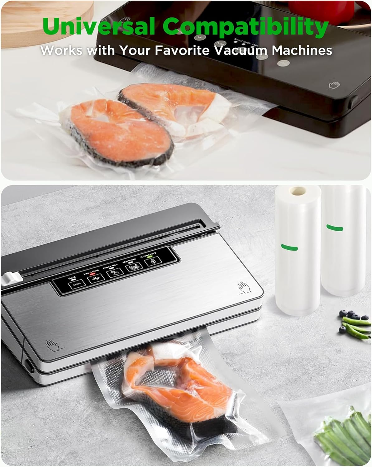 Amxus Vacuum Sealer Bags - Heavy Duty BPA-Free Food Storage | 2 Rolls, 28CM x 6M for Portion Control