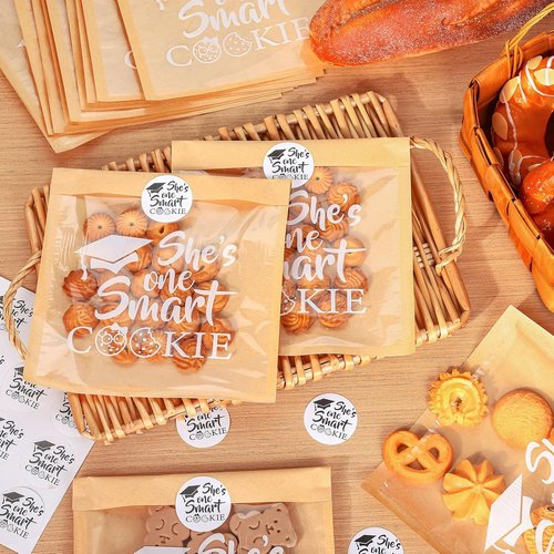 FYSUIMU Graduation Cookie Treat Bags - 100 Pcs Kraft Paper with Window & Stickers | Perfect for 2026 Grad Parties