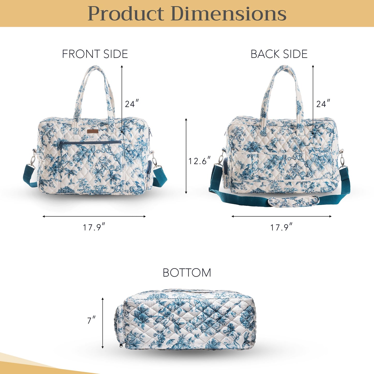 Maison d' Hermine Weekend Duffel Bags for Women Cotton Quilted Overnight Luggage Weekend Bag for Men Gym Sports Gifts Travel Business Travellers Trip Mothers Day Gifts -Bonobo - Blue