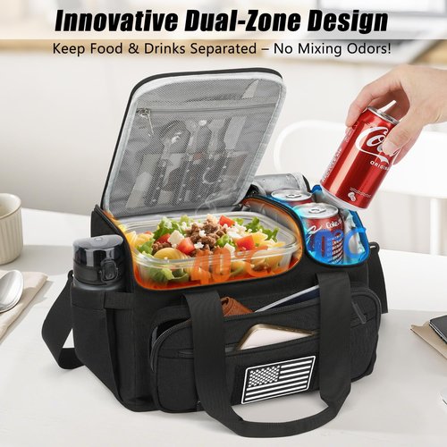 ETRONIK Tactical Lunch Bag - 15L Insulated Cooler with Hot/Cold Compartments | Fits 3 Meals + Snacks, Black