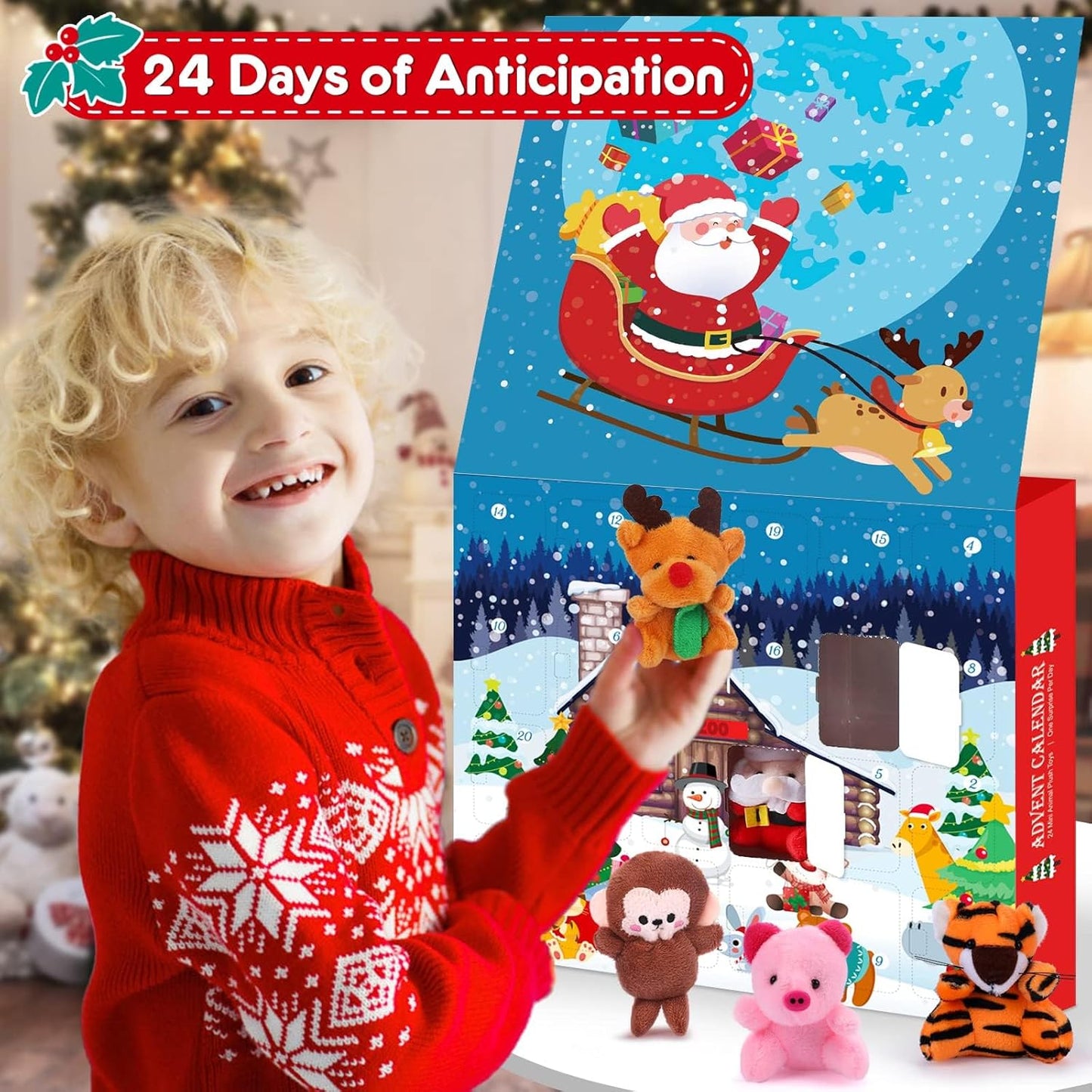 Advent Calendar 2025 - Kids' 24-Day Christmas Countdown with Mini Animal Plush Toys & Decorations