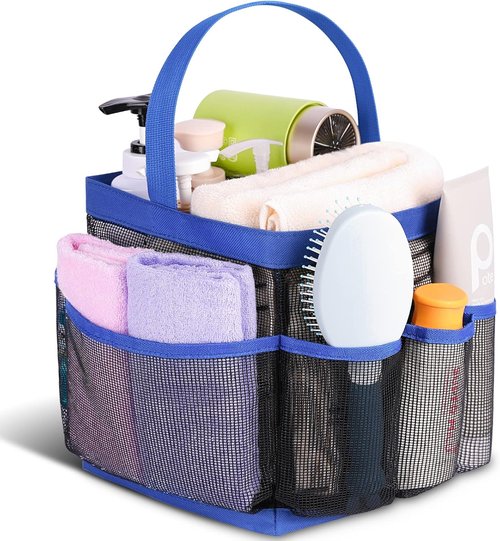 EUDELE Mesh Shower Caddy - Portable 8-Pocket Organizer for College Dorms, Beach & Travel Essentials - Blue