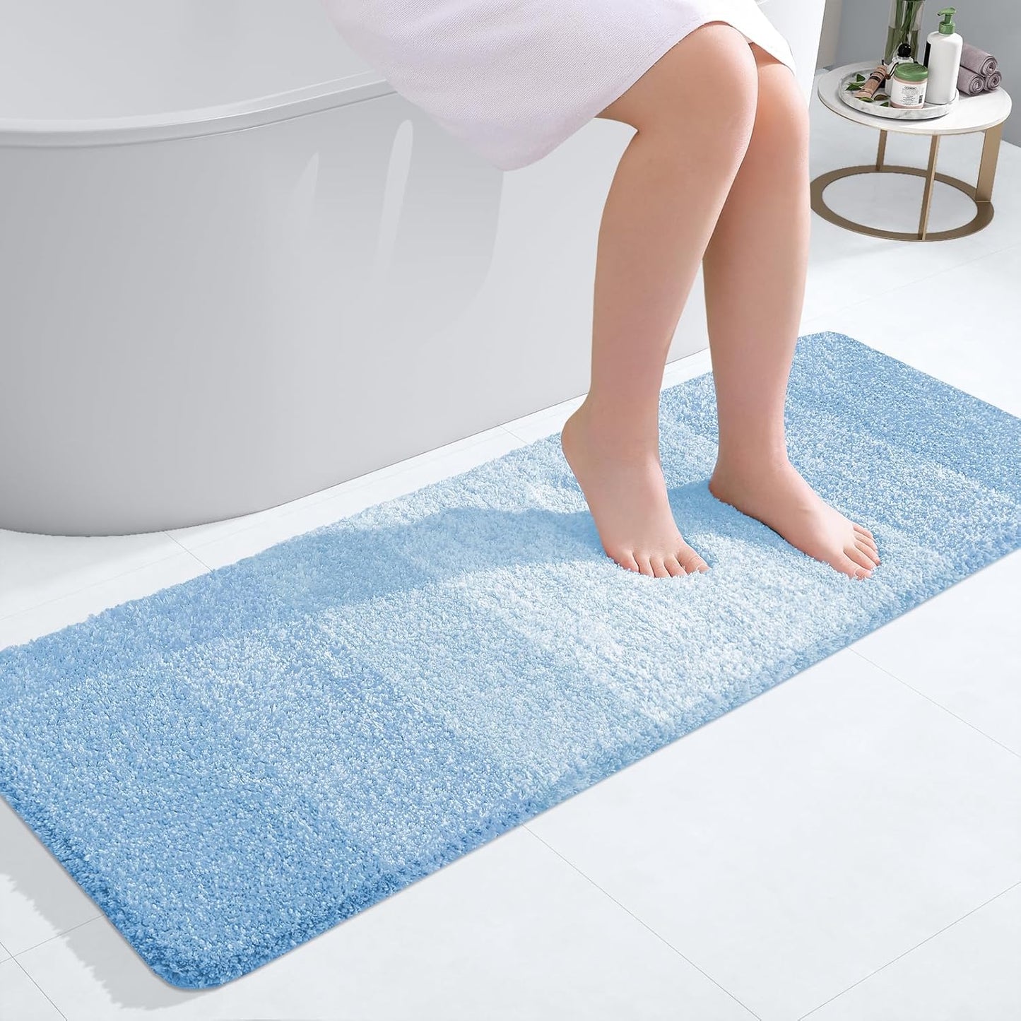 OLANLY Bathroom Runner Rug - Extra Soft Microfiber Mat | Quick Dry, Washable, 47x17, Sky Blue