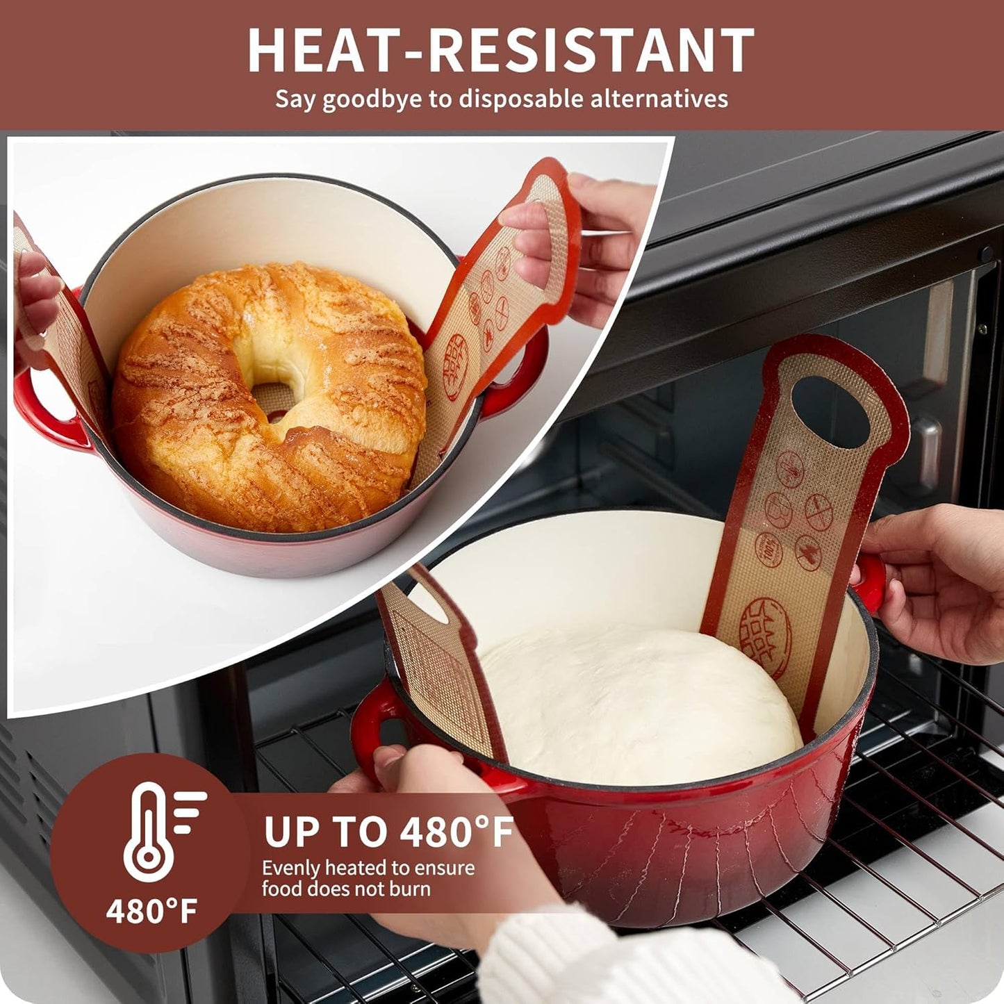 Skiennix Silicone Sourdough Bread Sling Mat - Non-Stick Baking Slings for Dutch Oven | 2-Pack