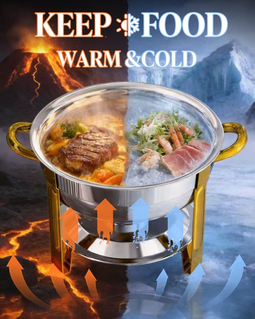 Chafing Dishes for Buffet 4 Pack, 6QT Round Chafing Dish Buffet Set Stainless Steel Buffet Food Warmers Sets for Catering Events Parties Dinners with Complete Set,Gold and Silver (4, Gold)
