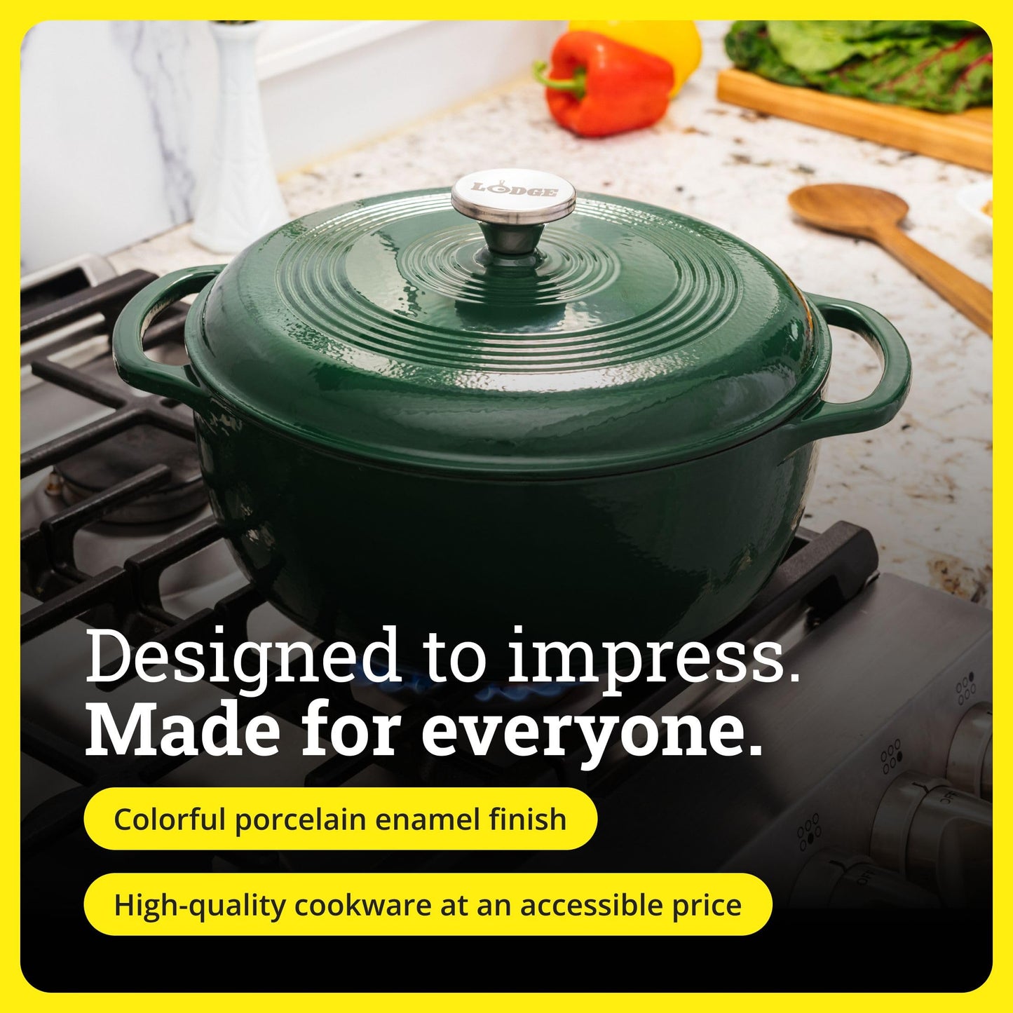 Lodge Essential Enamel Cast Iron Dutch Oven - Perfect for Bread Baking, Braising, Marinating & Slow Cooking - Features Moisture-Sealing Lid & Dual Handles - Kitchen Essentials - 6 Quarts - Evergreen