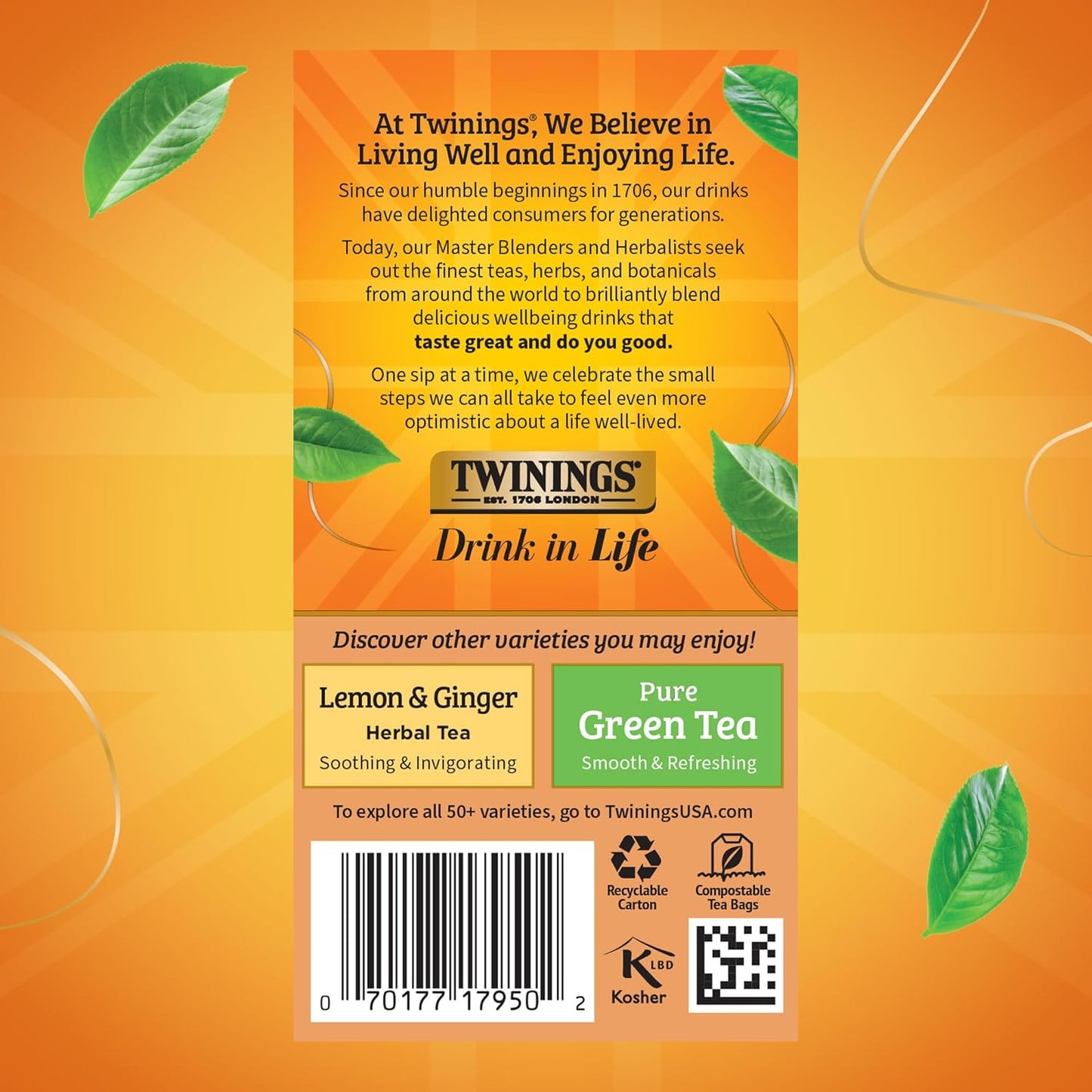 Twinings Herbal Tea - Orange & Cinnamon Spice, Caffeine-Free, 20 Individually Wrapped Bags (Pack of 6)